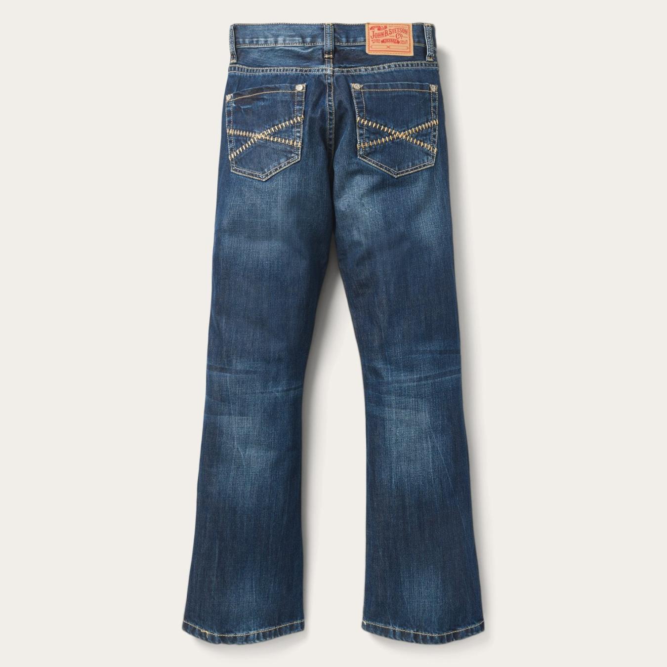 Men Boot Cut Stetson 1014 Fit Semi-Destructed Wash Jeans Blue