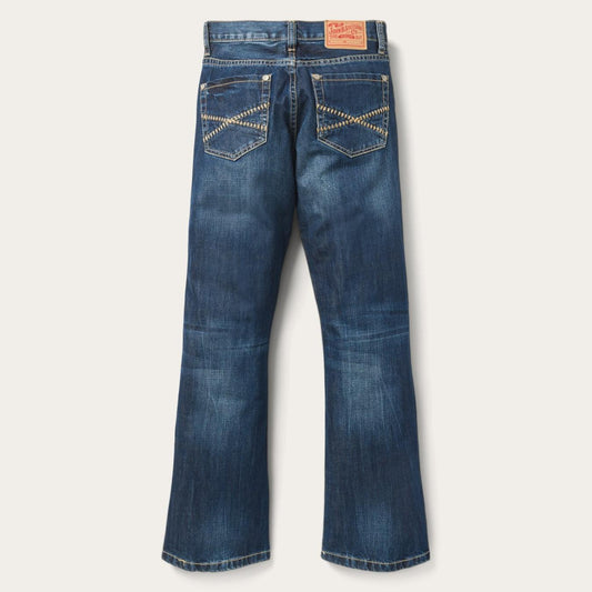 Men Boot Cut Stetson 1014 Fit Semi-Destructed Wash Jeans Blue
