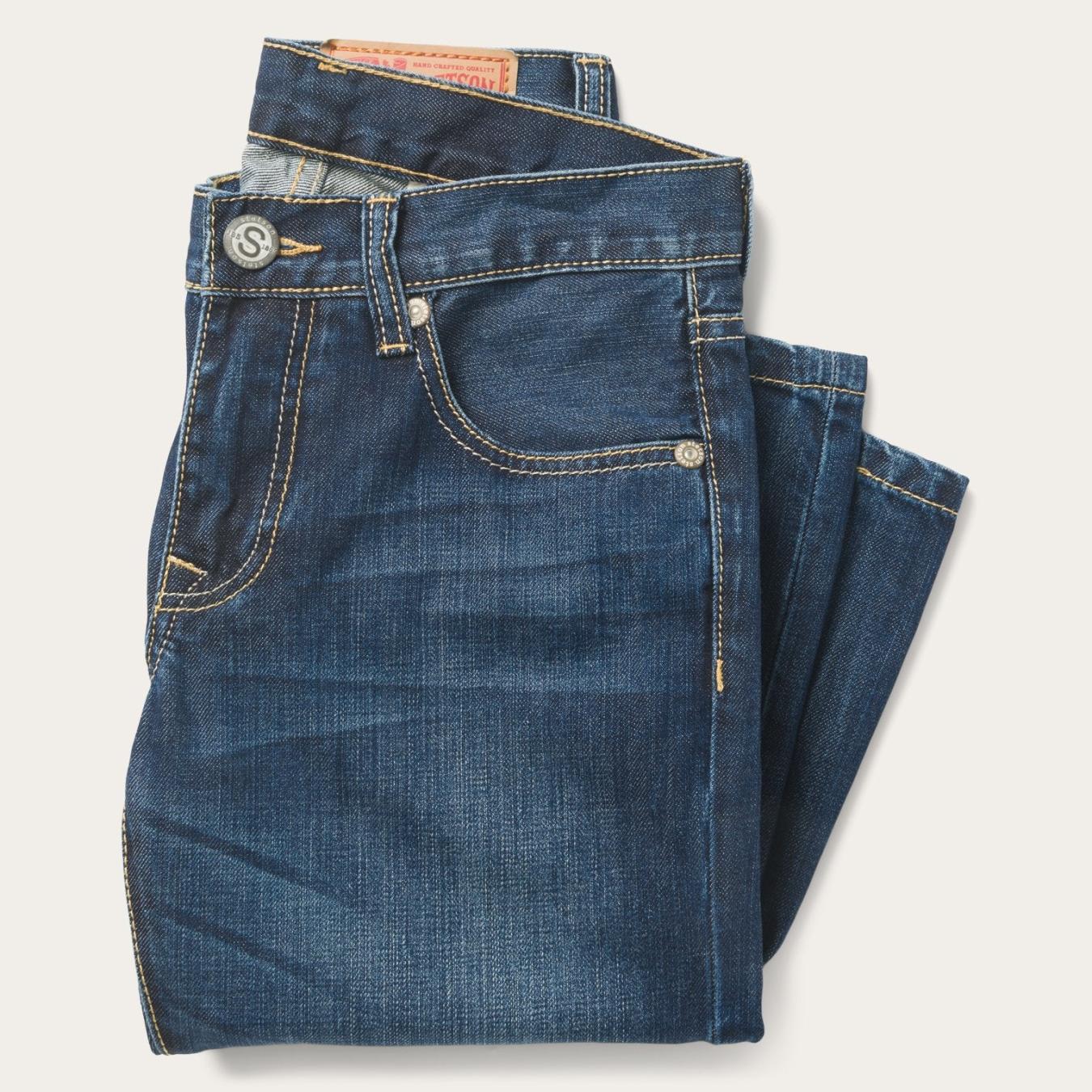 Men Boot Cut Stetson 1014 Fit Semi-Destructed Wash Jeans Blue