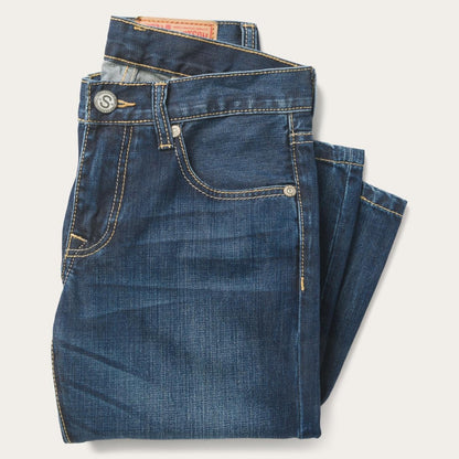 Men Boot Cut Stetson 1014 Fit Semi-Destructed Wash Jeans Blue