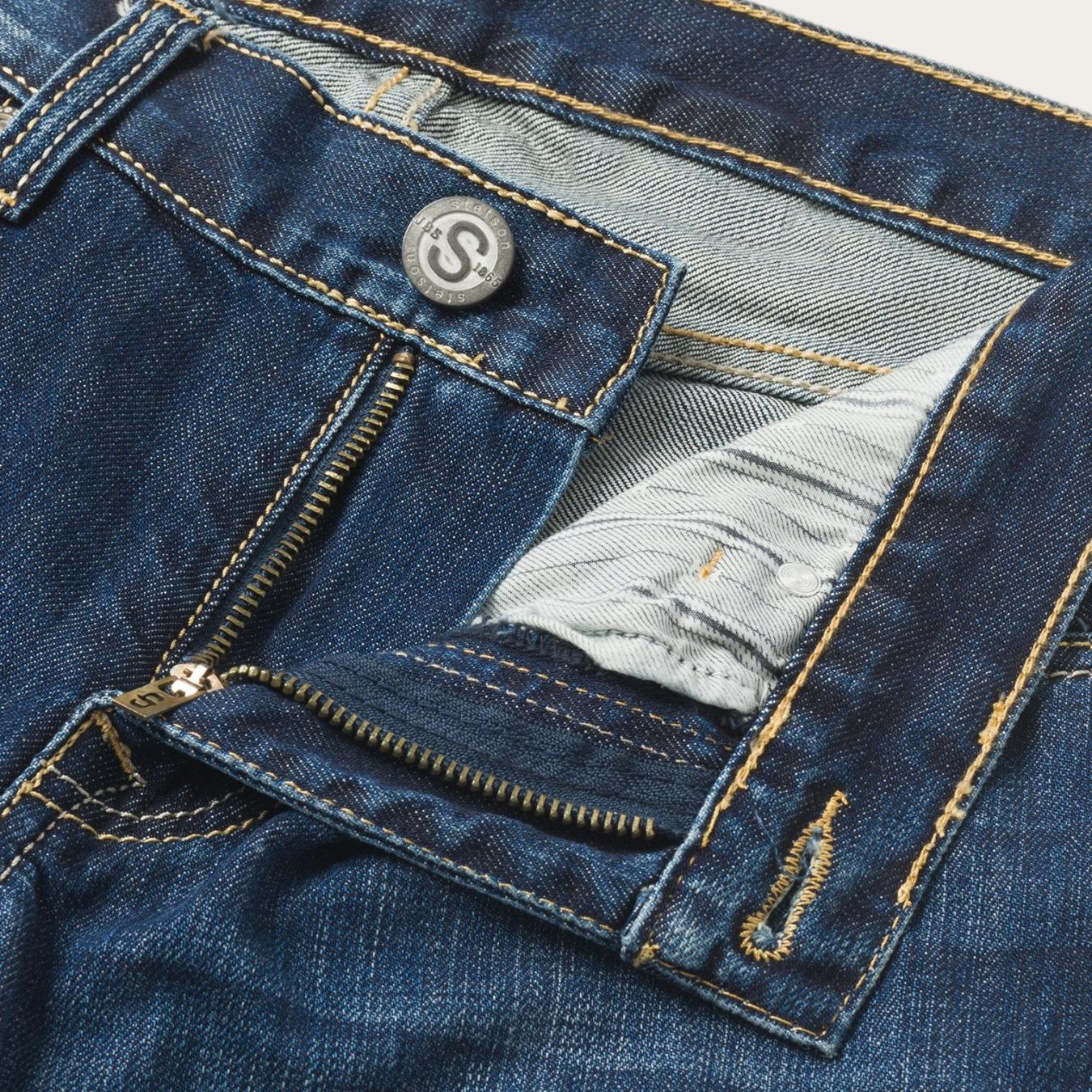 Men Boot Cut Stetson 1014 Fit Semi-Destructed Wash Jeans Blue