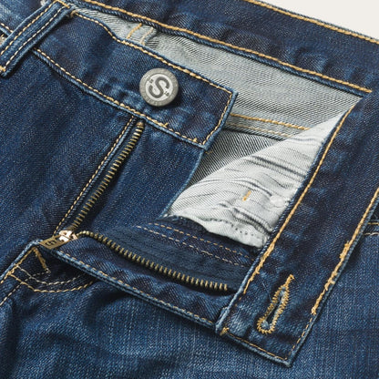Men Boot Cut Stetson 1014 Fit Semi-Destructed Wash Jeans Blue