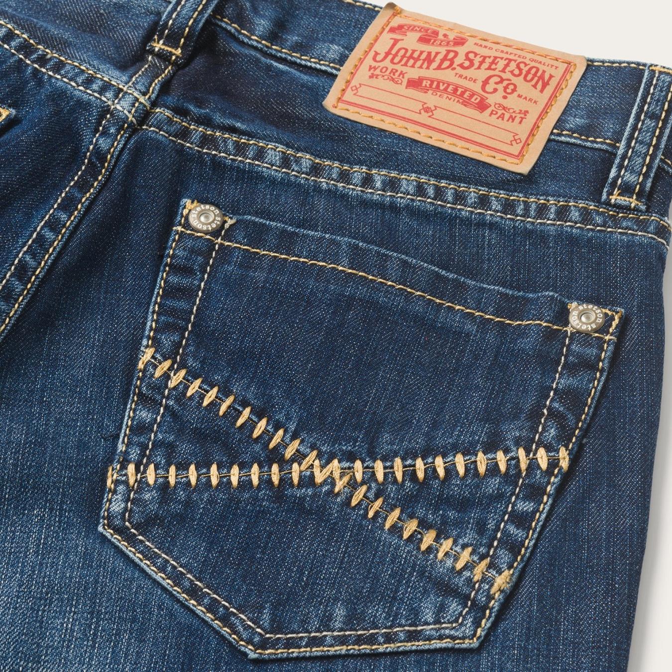 Men Boot Cut Stetson 1014 Fit Semi-Destructed Wash Jeans Blue