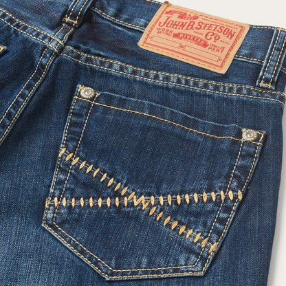 Men Boot Cut Stetson 1014 Fit Semi-Destructed Wash Jeans Blue