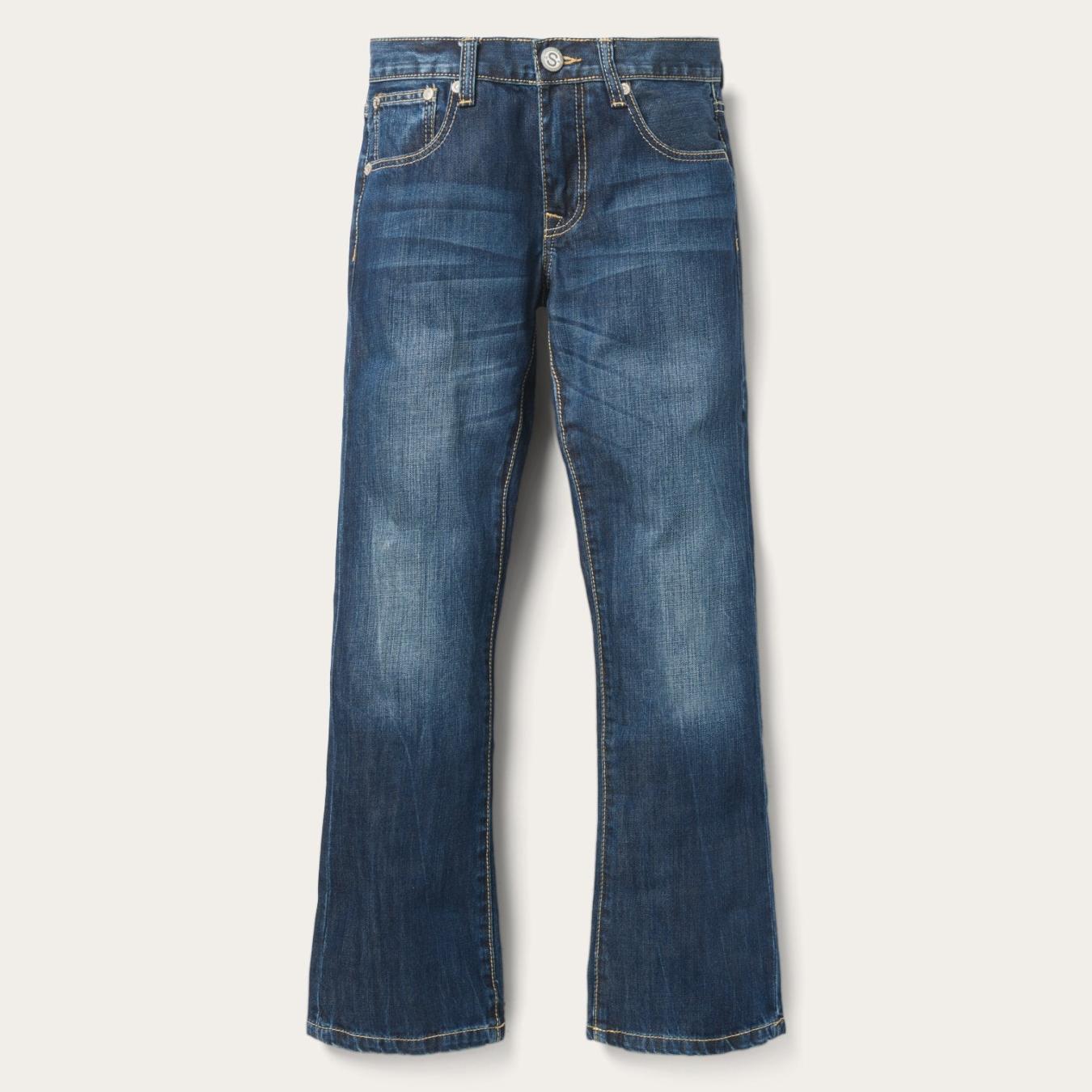 Men Boot Cut Stetson 1014 Fit Semi-Destructed Wash Jeans Blue