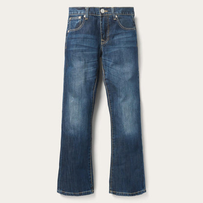 Men Boot Cut Stetson 1014 Fit Semi-Destructed Wash Jeans Blue
