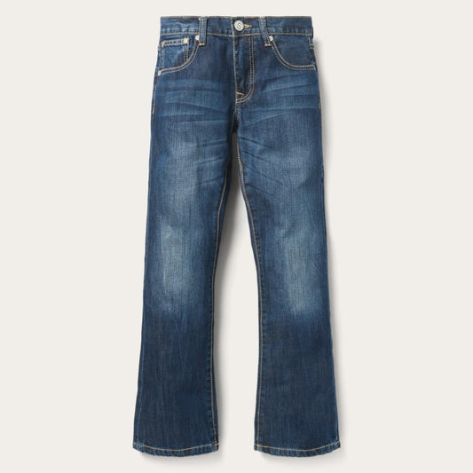 Men Boot Cut Stetson 1014 Fit Semi-Destructed Wash Jeans Blue