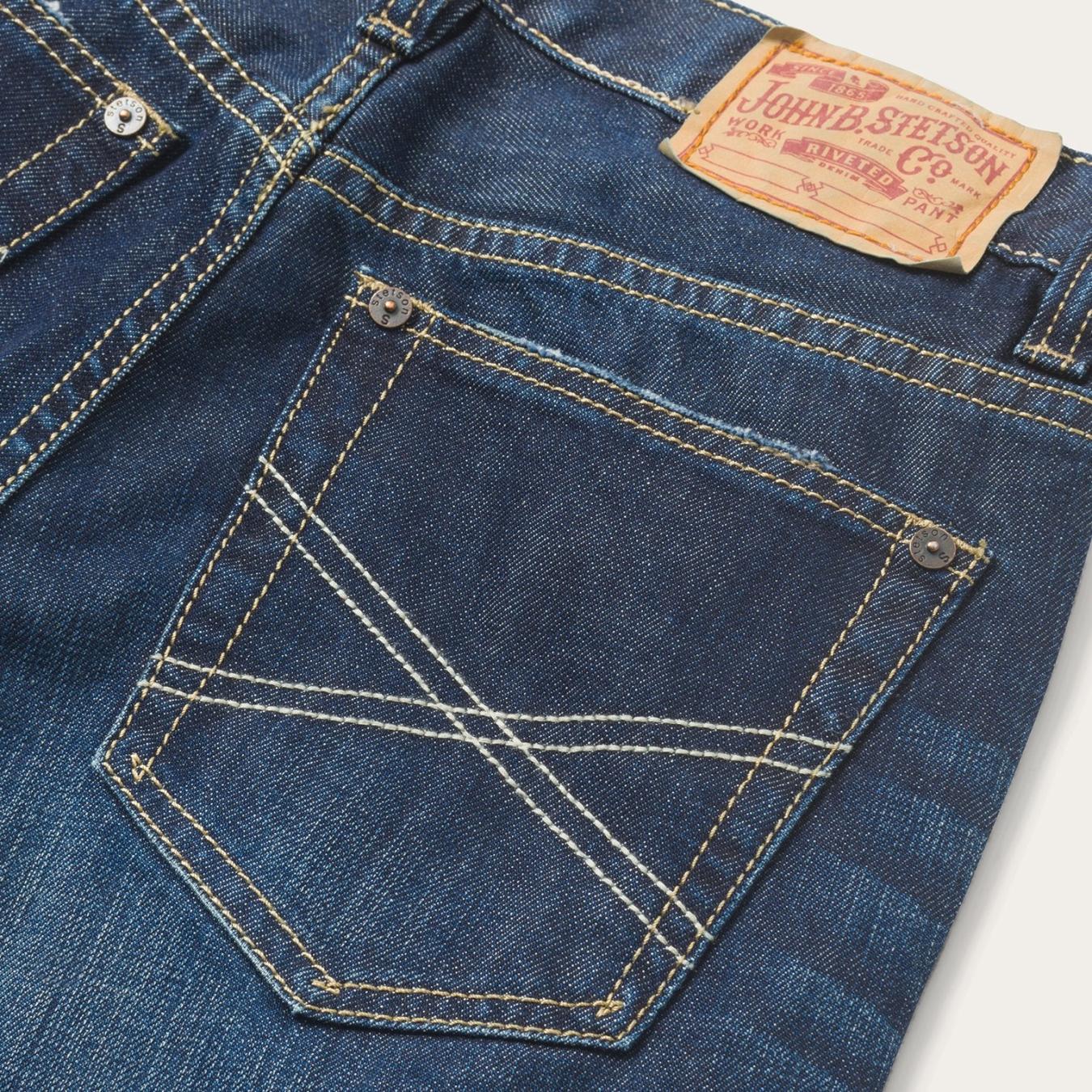Men Boot Cut Stetson 1312 Fit Destructed Jeans Blue