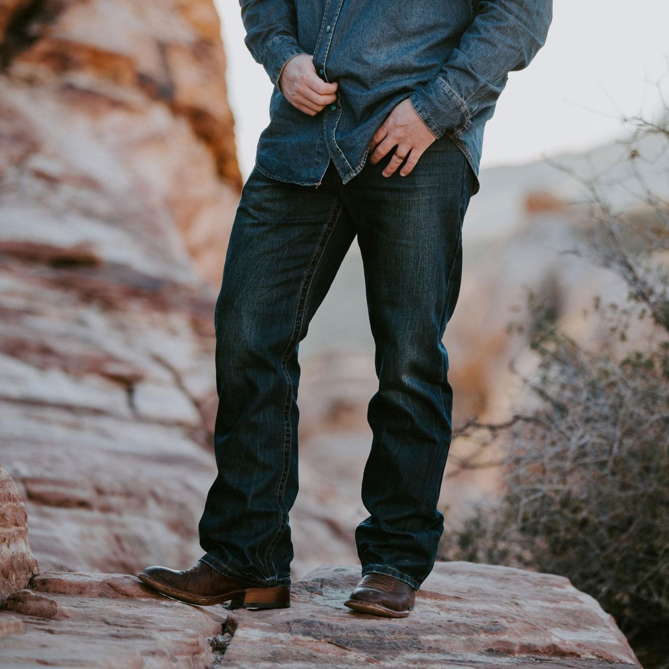 Men Boot Cut Stetson 1312 Fit Jeans With A Pieced Back Pocket Blue