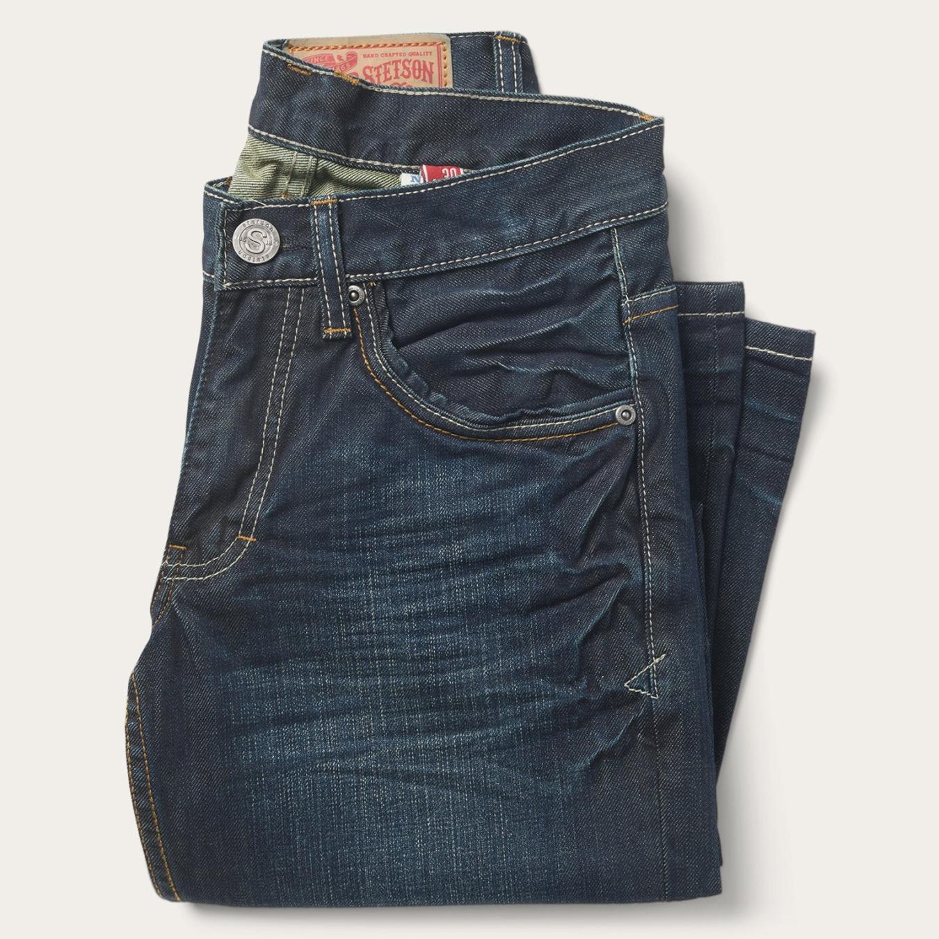 Men Boot Cut Stetson 1312 Fit Jeans With A Pieced Back Pocket Blue
