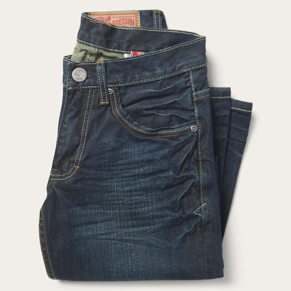 Men Boot Cut Stetson 1312 Fit Jeans With A Pieced Back Pocket Blue
