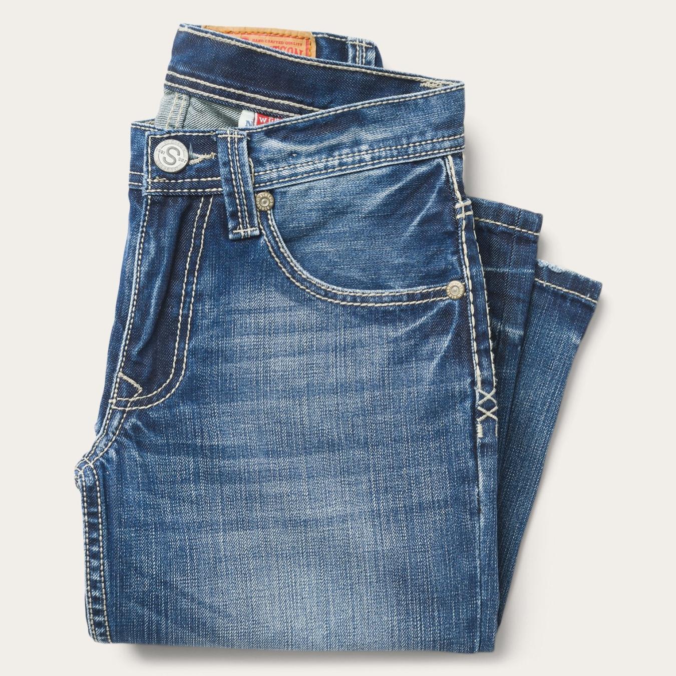 Men Boot Cut Stetson 1312 Fit Light Wash Jeans Blue