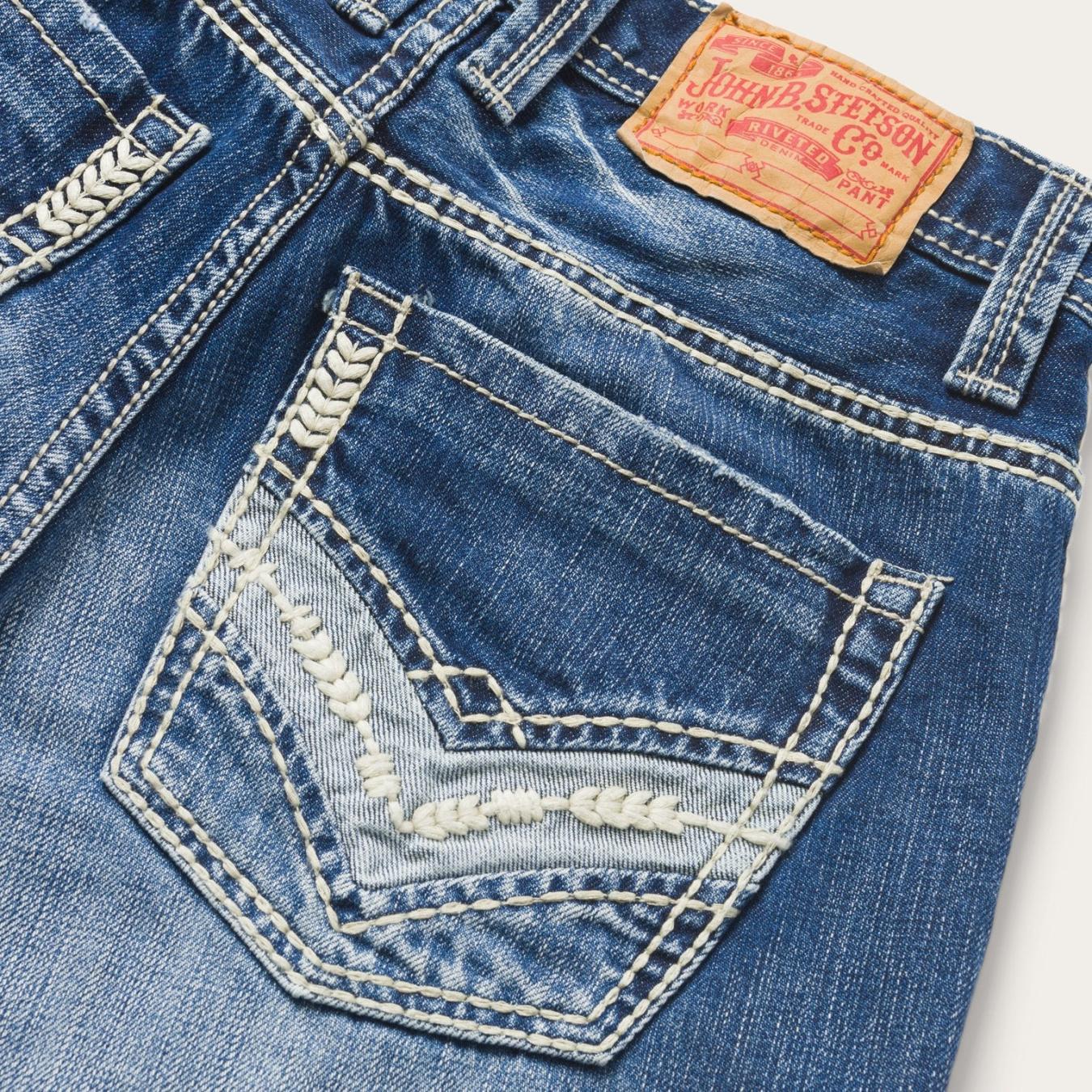 Men Boot Cut Stetson 1312 Fit Light Wash Jeans Blue