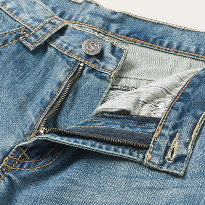 Men Boot Cut Stetson 1520 Fit Light Wash Jeans With Tacking Blue
