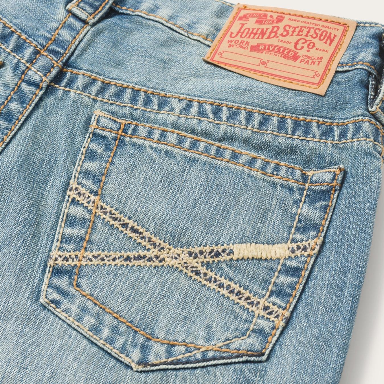 Men Boot Cut Stetson 1520 Fit Light Wash Jeans With Tacking Blue