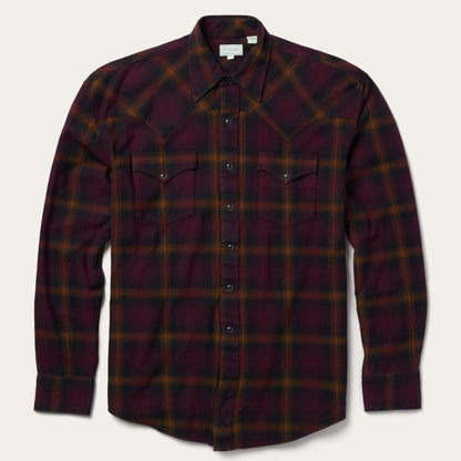 Men Classic Cut Stetson Black Wine Plaid Flannel Western Shirt Wine