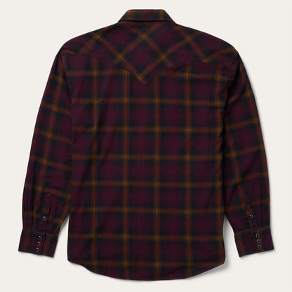 Men Classic Cut Stetson Black Wine Plaid Flannel Western Shirt Wine