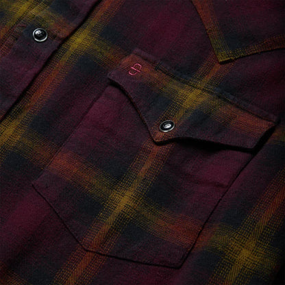 Men Classic Cut Stetson Black Wine Plaid Flannel Western Shirt Wine
