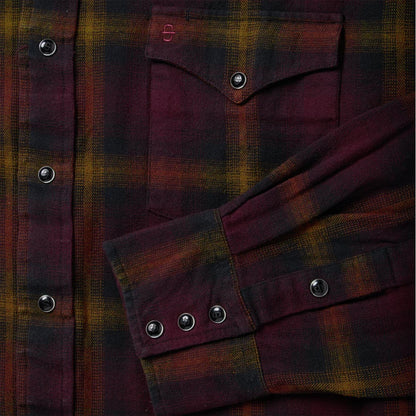 Men Classic Cut Stetson Black Wine Plaid Flannel Western Shirt Wine