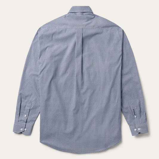 Men Classic Cut Stetson Blue Deco Geo Print Button Front Shirt Blue
