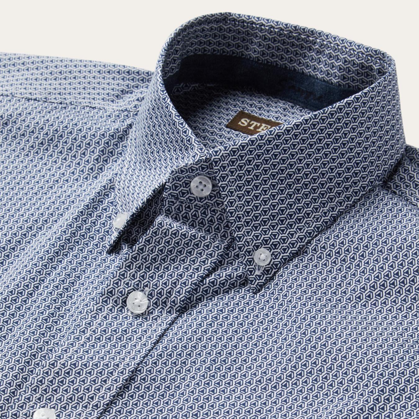 Men Classic Cut Stetson Blue Deco Geo Print Button Front Shirt Blue