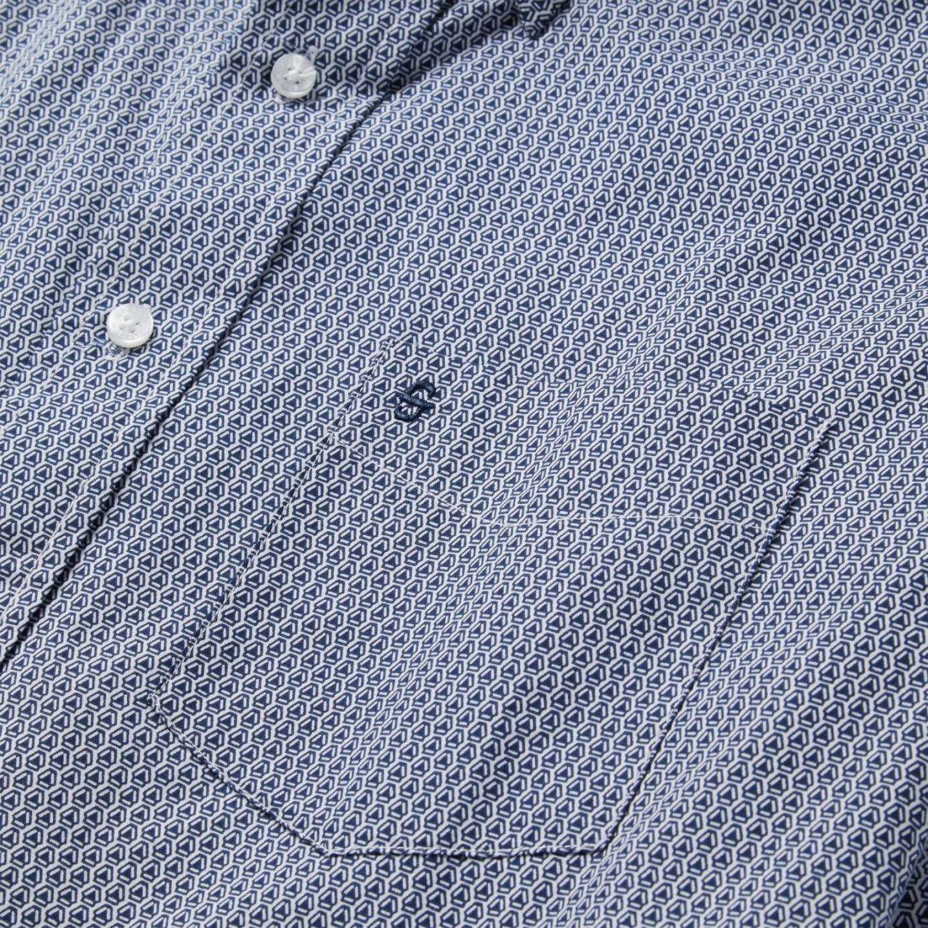 Men Classic Cut Stetson Blue Deco Geo Print Button Front Shirt Blue