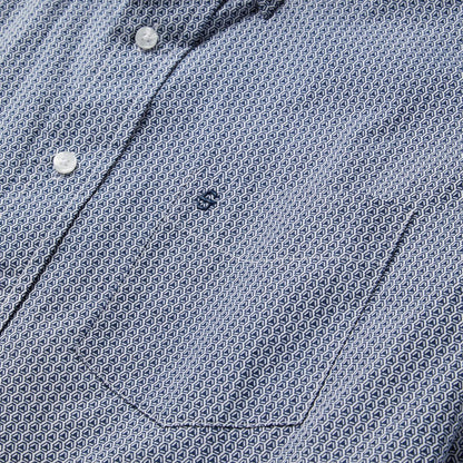 Men Classic Cut Stetson Blue Deco Geo Print Button Front Shirt Blue