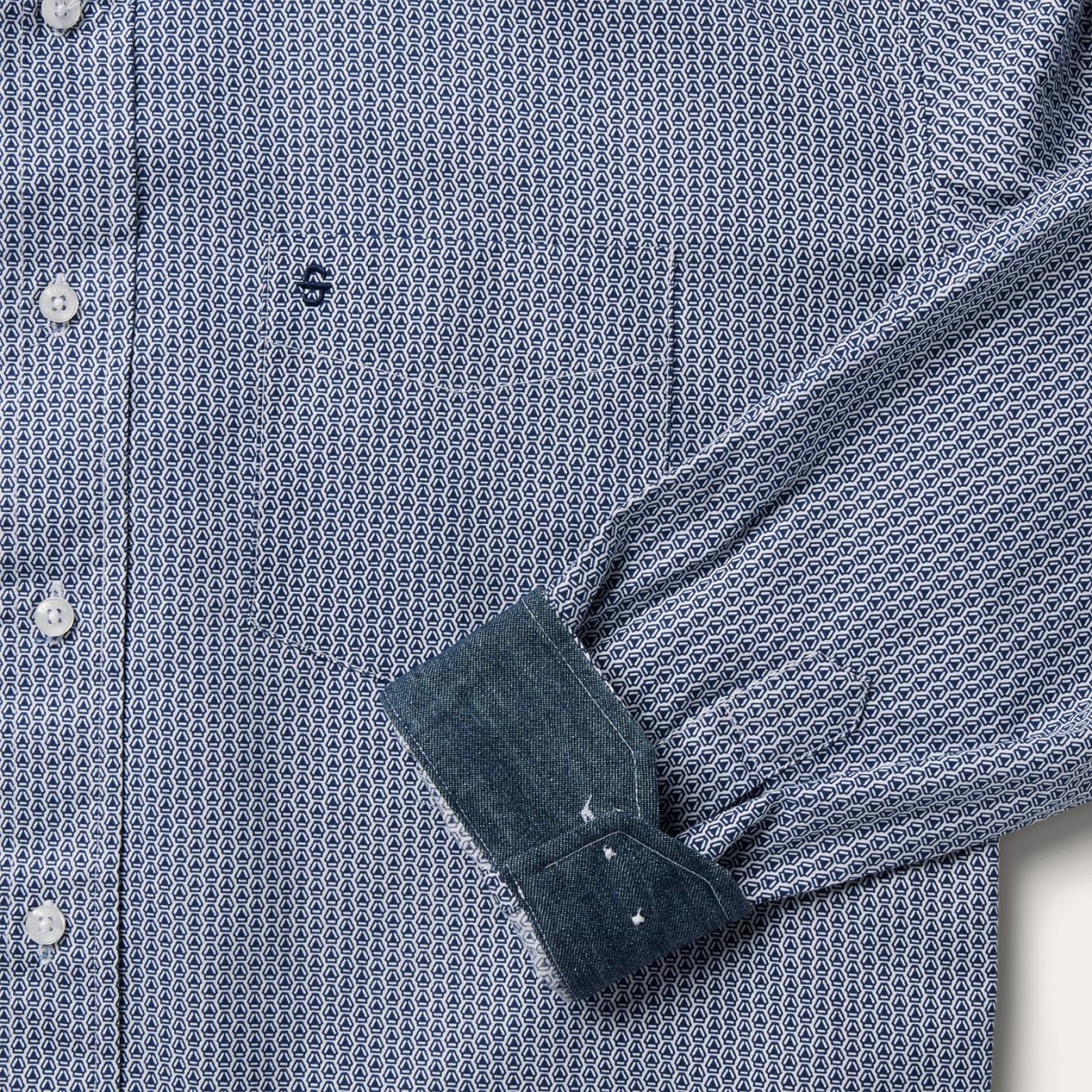 Men Classic Cut Stetson Blue Deco Geo Print Button Front Shirt Blue