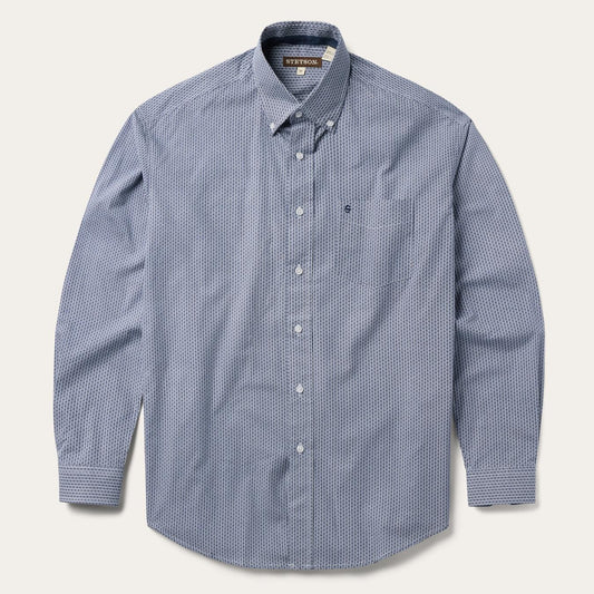 Men Classic Cut Stetson Blue Deco Geo Print Button Front Shirt Blue
