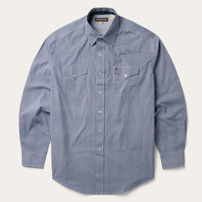 Men Classic Cut Stetson Blue Deco Geo Print Western Shirt Blue