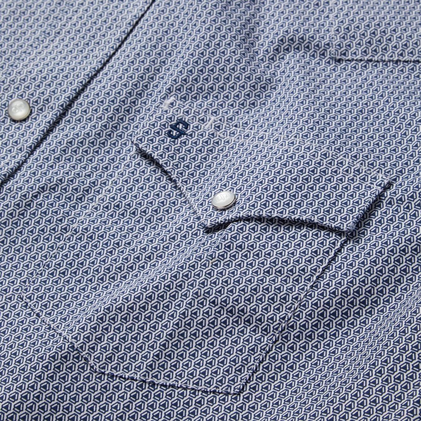 Men Classic Cut Stetson Blue Deco Geo Print Western Shirt Blue