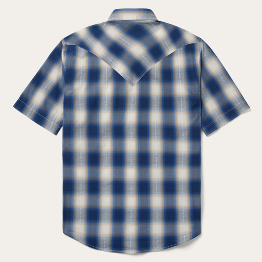 Men Classic Cut Stetson Blue Ombre Plaid Short Sleeve Western Shirt Blue