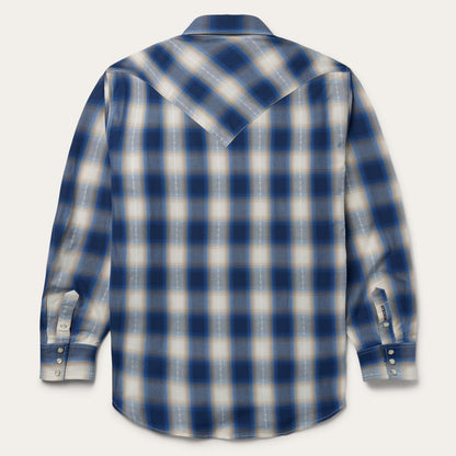 Men Classic Cut Stetson Blue Ombre Plaid Western Shirt Blue