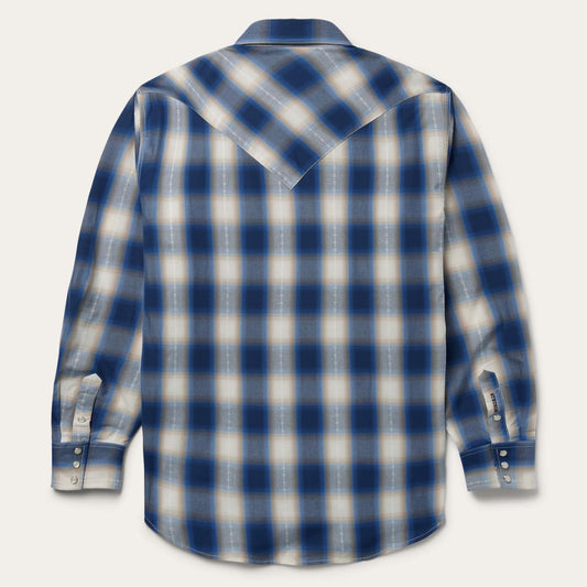 Men Classic Cut Stetson Blue Ombre Plaid Western Shirt Blue