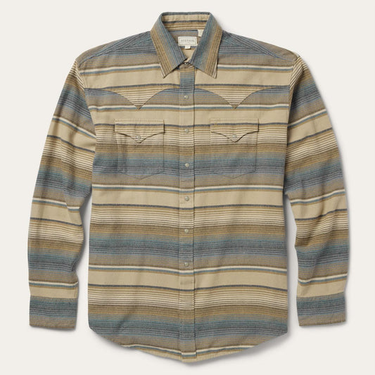 Men Classic Cut Stetson Blue Stripe Flannel Western Shirt Blue