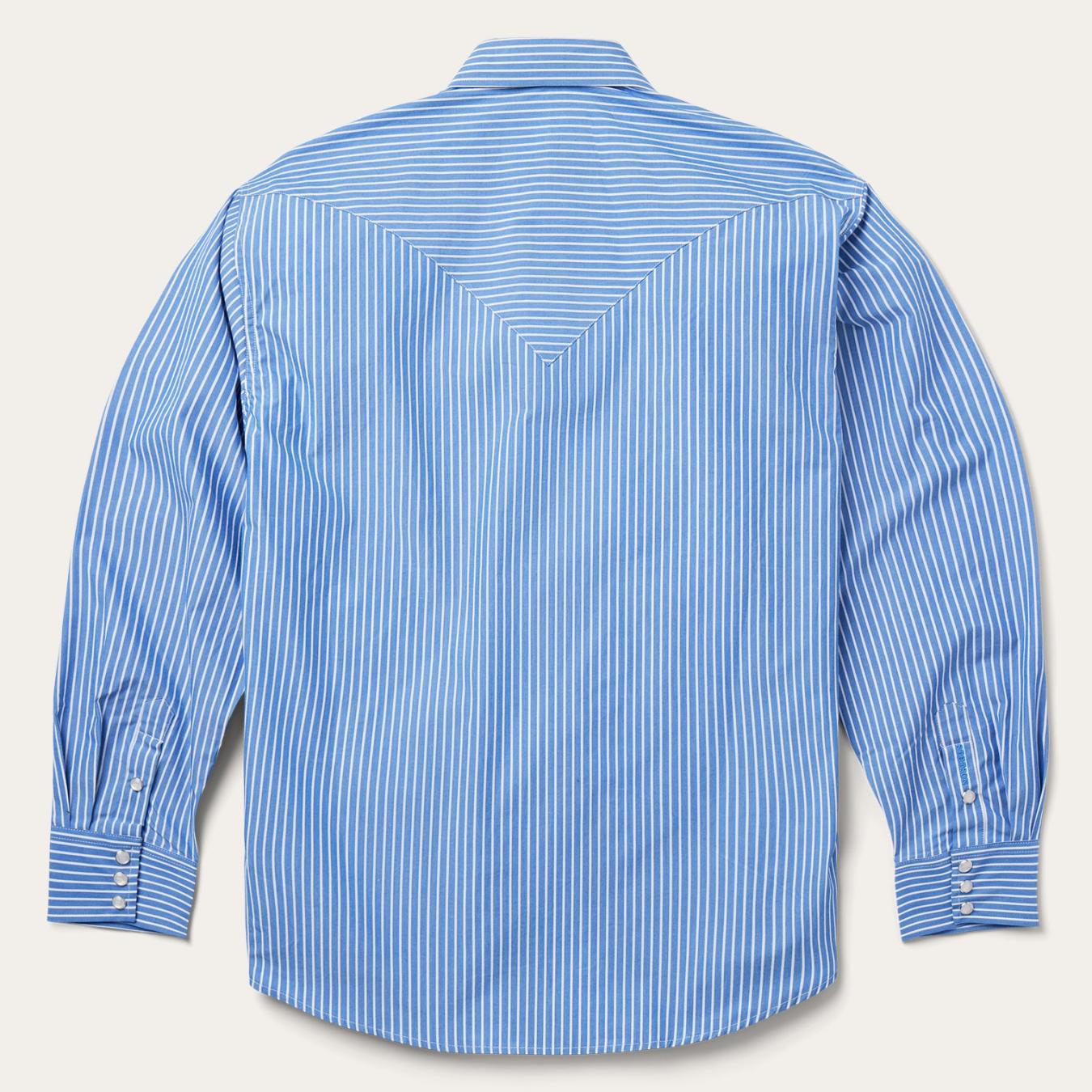 Men Classic Cut Stetson Blue Western Stripe Shirt Blue