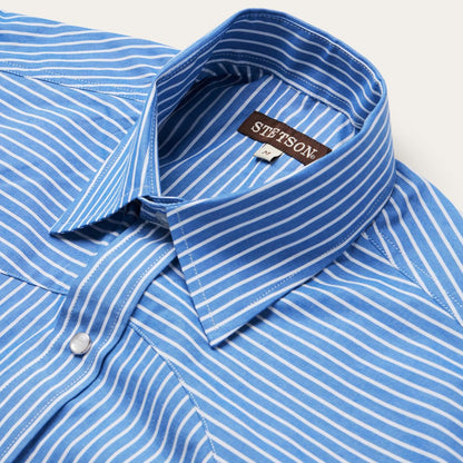 Men Classic Cut Stetson Blue Western Stripe Shirt Blue