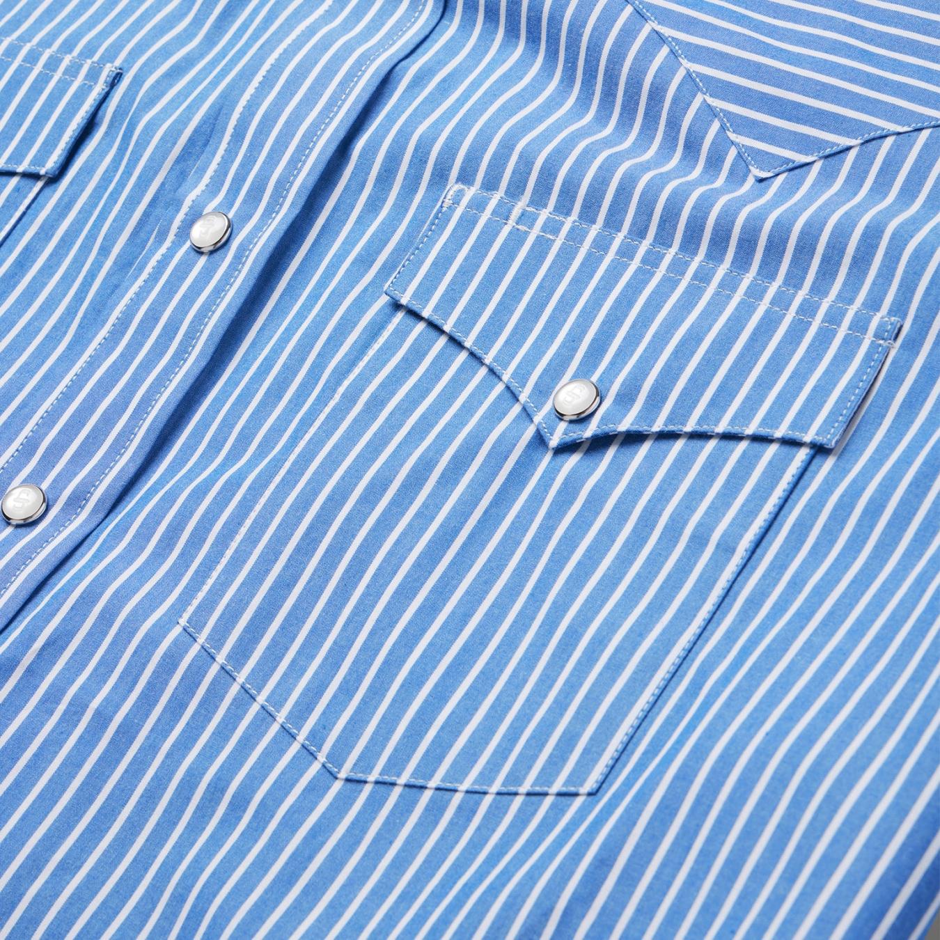 Men Classic Cut Stetson Blue Western Stripe Shirt Blue