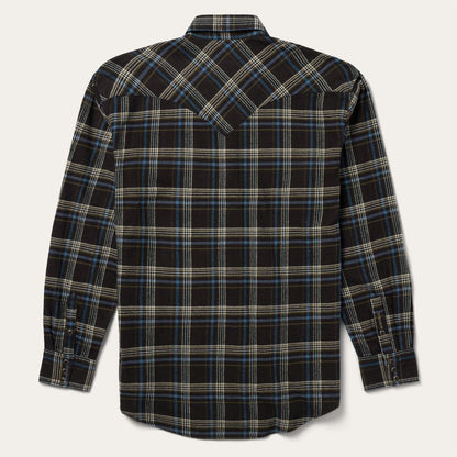 Men Classic Cut Stetson Brown Plaid Flannel Western Shirt Brown