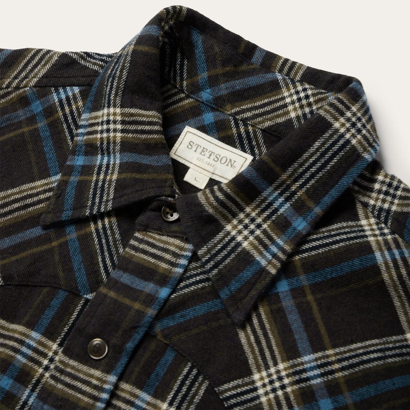 Men Classic Cut Stetson Brown Plaid Flannel Western Shirt Brown