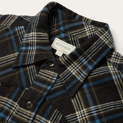 Men Classic Cut Stetson Brown Plaid Flannel Western Shirt Brown