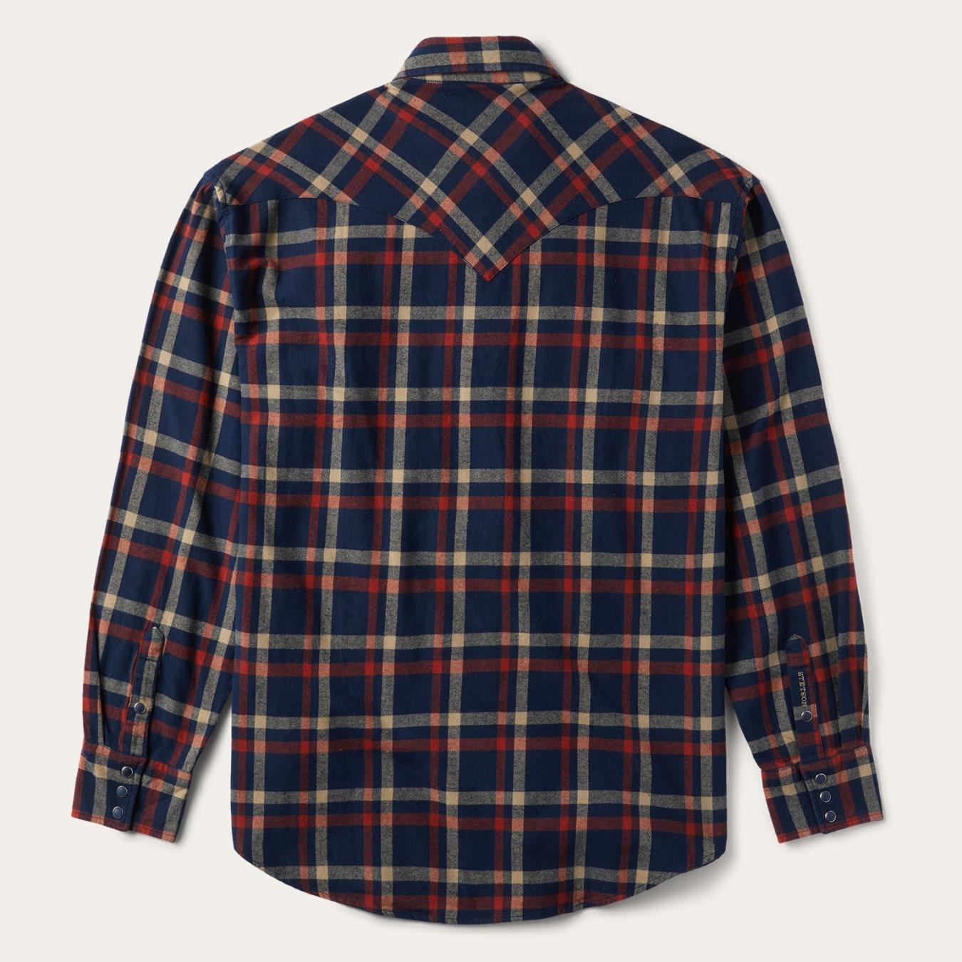Men Classic Cut Stetson Brushed Twill Plaid Shirt Blue