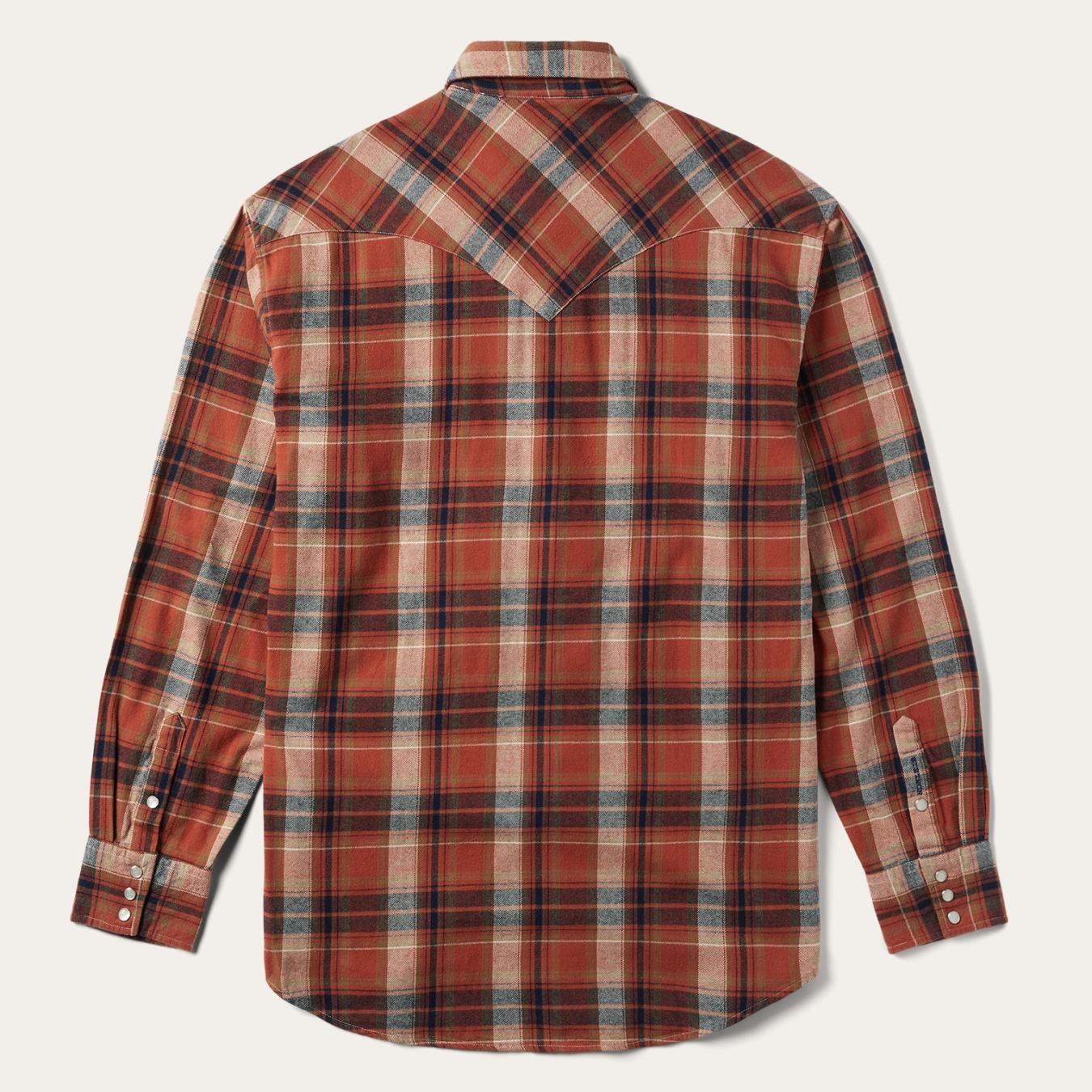 Men Classic Cut Stetson Brushed Twill Plaid Shirt Orange