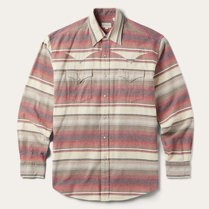 Men Classic Cut Stetson Brushed Twill Striped Shirt Red