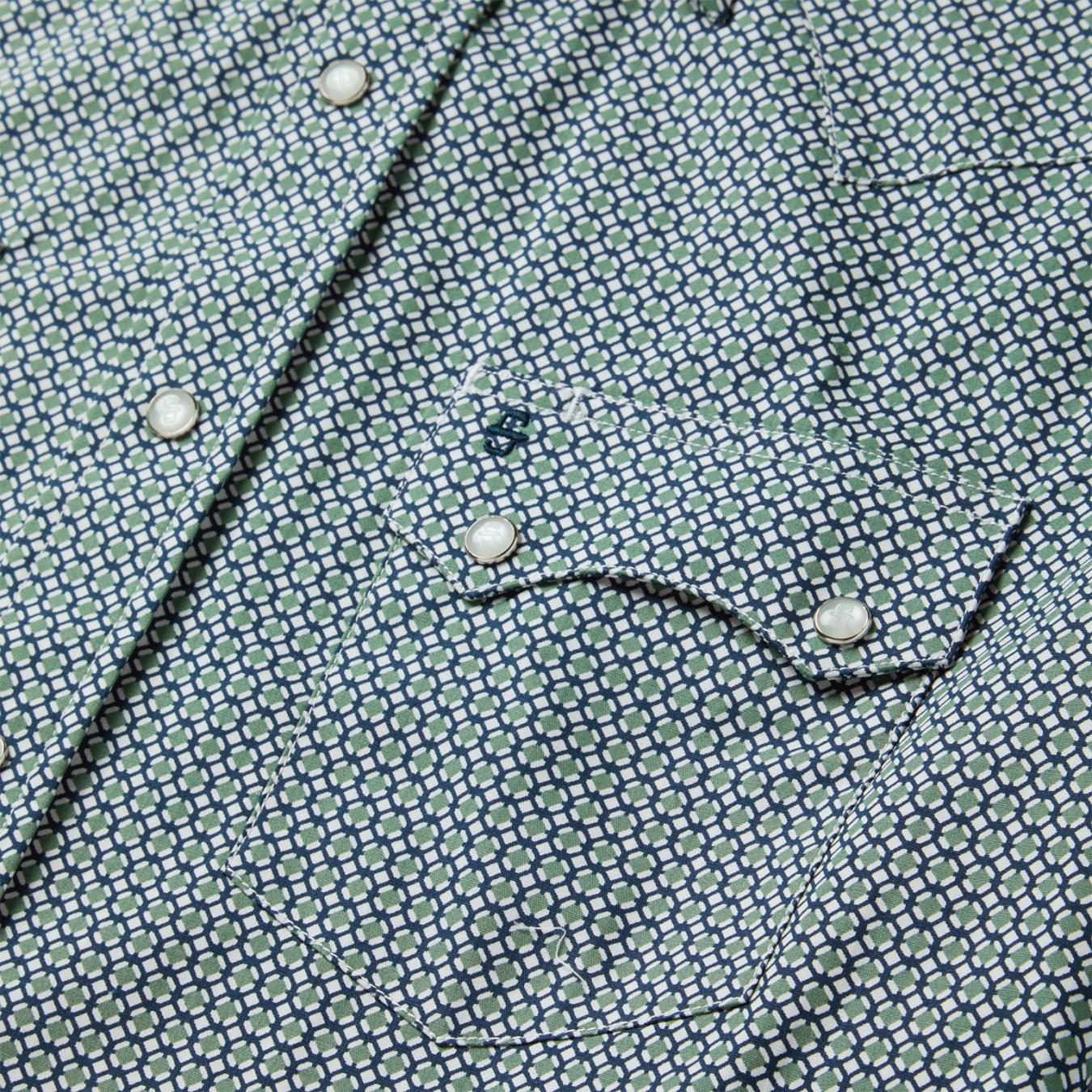 Men Classic Cut Stetson Circle Diamond Print Short Sleeve Western Shirt Green