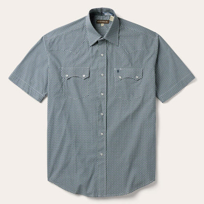 Men Classic Cut Stetson Circle Diamond Print Short Sleeve Western Shirt Green