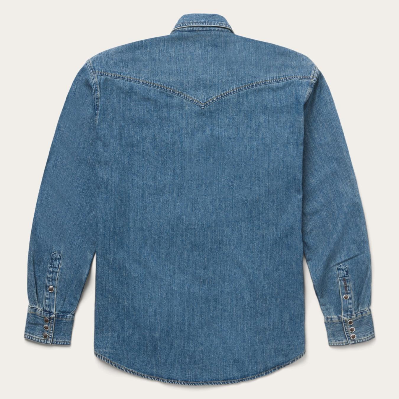 Men Classic Cut Stetson Classic Denim Shirt Blue