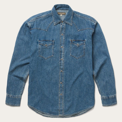 Men Classic Cut Stetson Classic Denim Shirt Blue