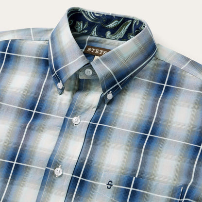 Men Classic Cut Stetson Crystal Plaid Button Down Shirt Blue