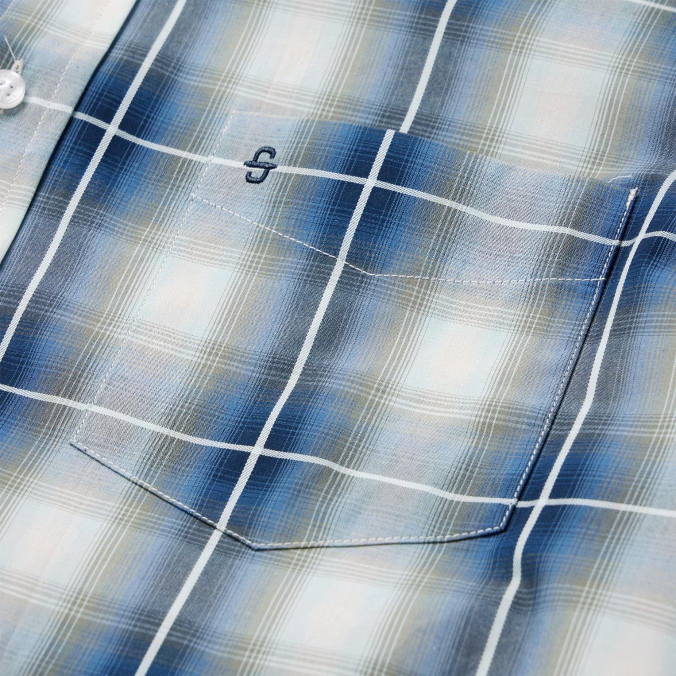 Men Classic Cut Stetson Crystal Plaid Button Down Shirt Blue